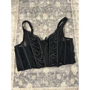 Victoria's Secret Dream Angels Unlined Lace Up Corset Bra Top NWOT XL Black